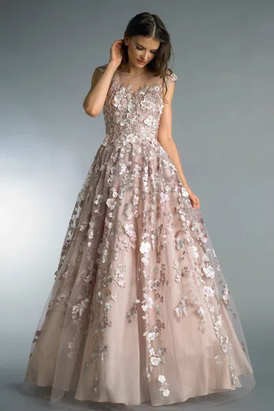 Basix Black Label Floral Applique Gown In Brown