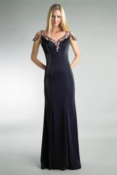 Basix Black Label Floral Embellished Evening Dress