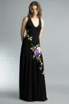 Basix Black Label Floral Embellished Sleeveless Gown In Black