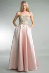 Basix Black Label Floral Embellished Strapless Gown With Pockets