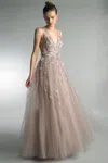Basix Black Label Floral Embroidered Gown In Neutral