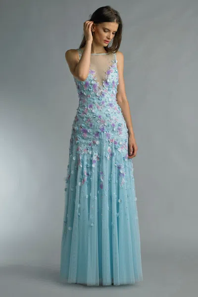 Basix Black Label Floral Evening Gown In Blue