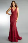 Basix Black Label Floral Lace Gown In Burgundy