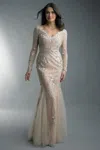 Basix Black Label Floral Motif Long Sleeve Gown
