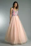 Basix Black Label Floral Painted Ballgown In Neutral