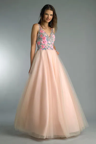 Basix Black Label Floral Painted Ballgown In Neutral