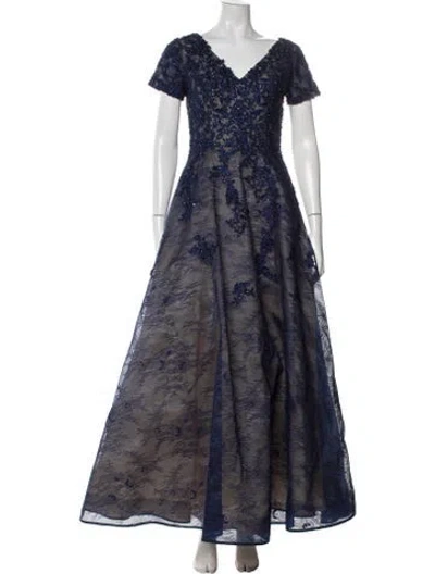 Pre-owned Basix Black Label Floral Print Long Dress In Blue