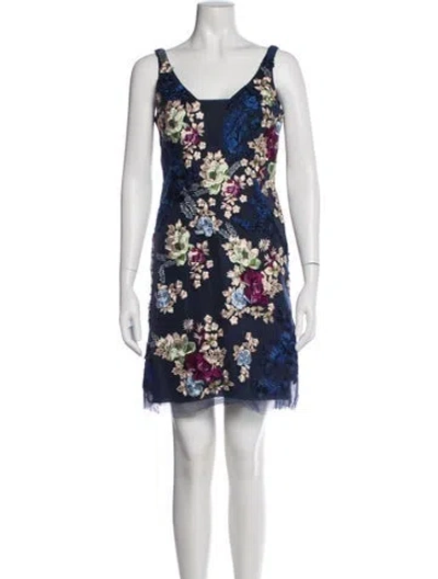 Pre-owned Basix Black Label Floral Print Mini Dress In Blue
