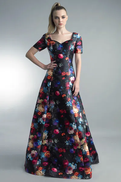 Basix Black Label Floral Print Satin Gown