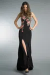 Basix Black Label Floral Sequined Evening Gown