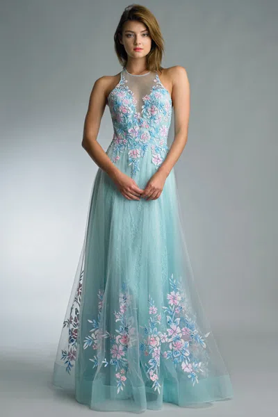 Basix Black Label Floral Sleeveless Evening Dress In Blue