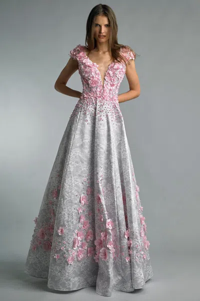 Basix Black Label Floral Sleeveless Evening Gown In Multi