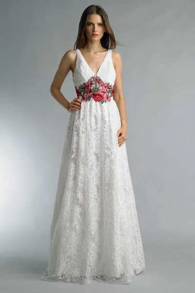 Basix Black Label Floral V Neck Dress In White