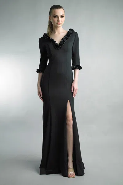 Basix Black Label Floral V-neck Gown In Black