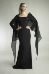 Basix Black Label Flutter Organza Sleeve Gown In Black