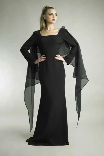 Basix Black Label Flutter Organza Sleeve Gown In Black
