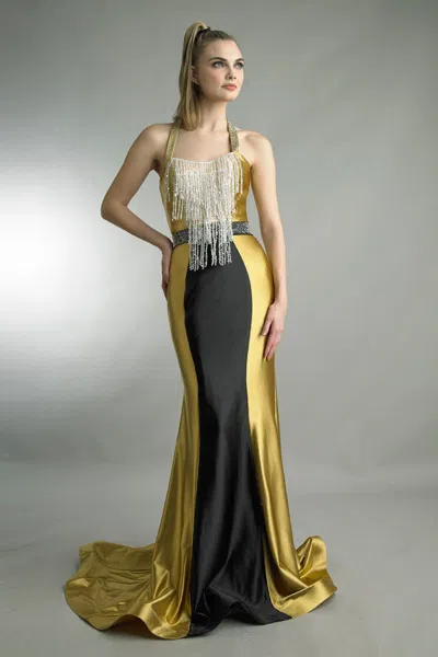 Basix Black Label Fringed Evening Gown