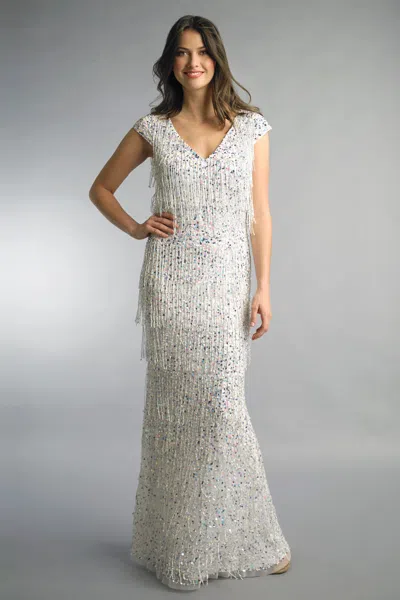 Basix Black Label Fringed Multi Color Evening Gown