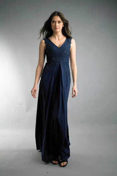 Basix Black Label Front Pleated Evening Dress In Black