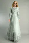 Basix Black Label Fully Covered Evening Gown In Green