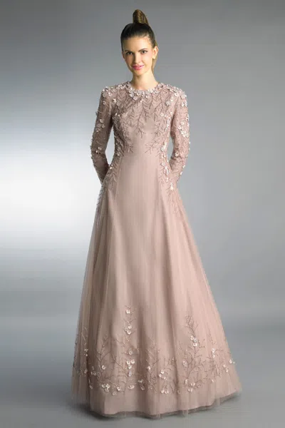 Basix Black Label Fully Covered Evening Gown In Neutral