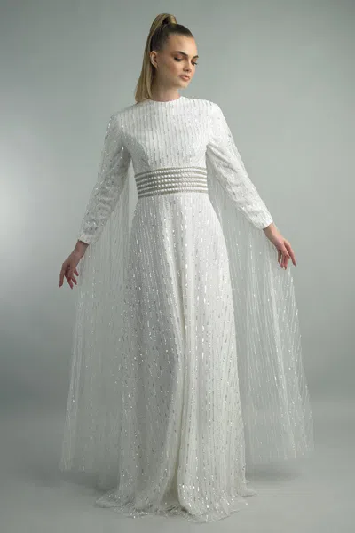 Basix Black Label Fully Covered Evening Gown In White