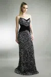 Basix Black Label Fully Embellished Strapless Gown With Train In Black