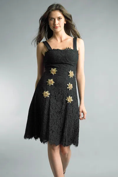 Basix Black Label Gold Floral Appliqué Lace Cocktail Dress In Black