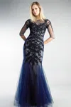 Basix Black Label Half Sleeve Evening Gown With Embroidery In Blue