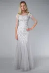 Basix Black Label Half Sleeve Evening Gown With Embroidery In Gray