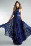 Basix Black Label Halter Evening Dress In Blue