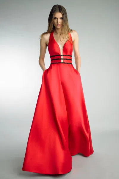 Basix Black Label Halter Evening Gown In Red