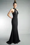 Basix Black Label Halter Evening Gown With Beaded Accents In Black