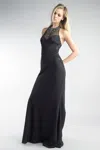 Basix Black Label Halter Gown With Crystal Motif On Neck Line