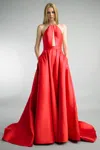 Basix Black Label Halter Top Ballgown With Pockets In Red