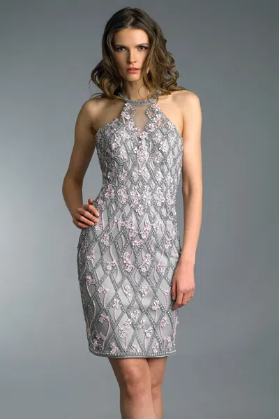 Basix Black Label Halter Top Cocktail Dress In Silver