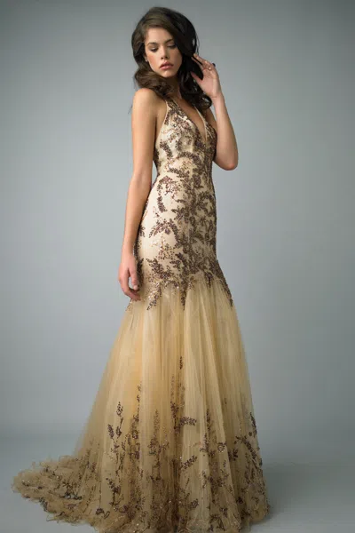 Basix Black Label Halter Top Evening Gown