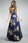 Basix Black Label Hand Painted Strapless Evening Gown By Basix In Blue