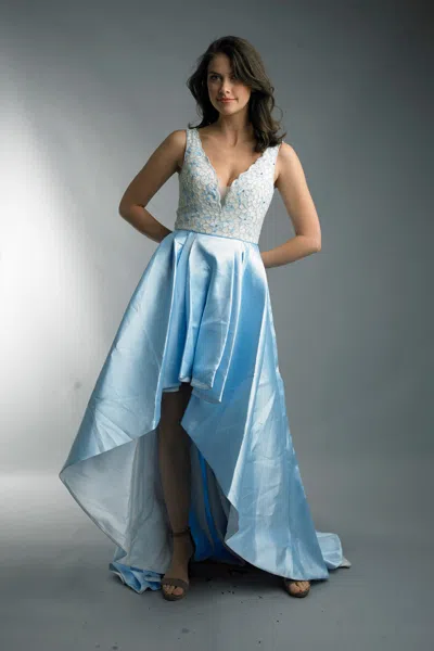 Basix Black Label Hi Lo Evening Gown In Blue