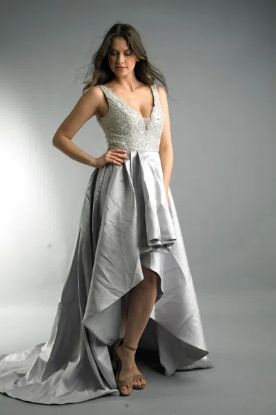 Basix Black Label Hi Lo Evening Gown In Gray
