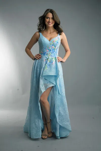 Basix Black Label Hi Lo Sleeveless Dress With Floral Motif In Green