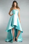Basix Black Label Hi Low Strapless Gown With Pearl Trim