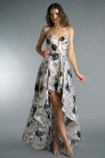 Basix Black Label Ho Lo Evening Gown In Gray