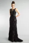 Basix Black Label Illusion Burnout Feathered Sleeveless Gown