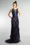 Basix Black Label Illusion Burnout Feathered Sleeveless Gown