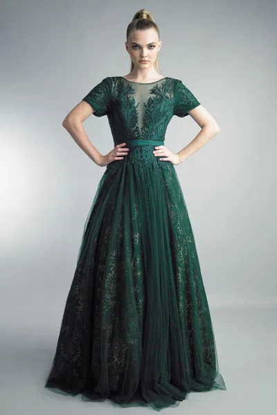 Basix Black Label Illusion Burnout Lace Ball Gown