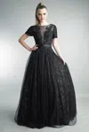 Basix Black Label Illusion Burnout Lace Ball Gown In Black