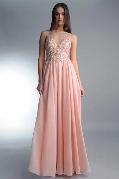 Basix Black Label Illusion Embroidered Evening Dress