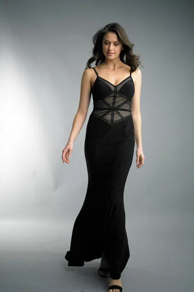 Basix Black Label Illusion Evening Gown In Black