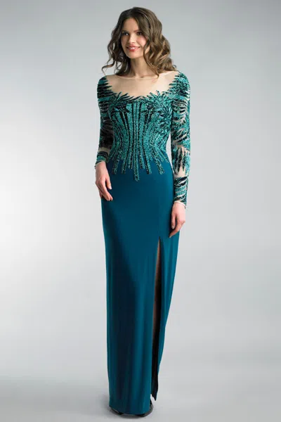 Basix Black Label Illusion Sequin Evening Gown